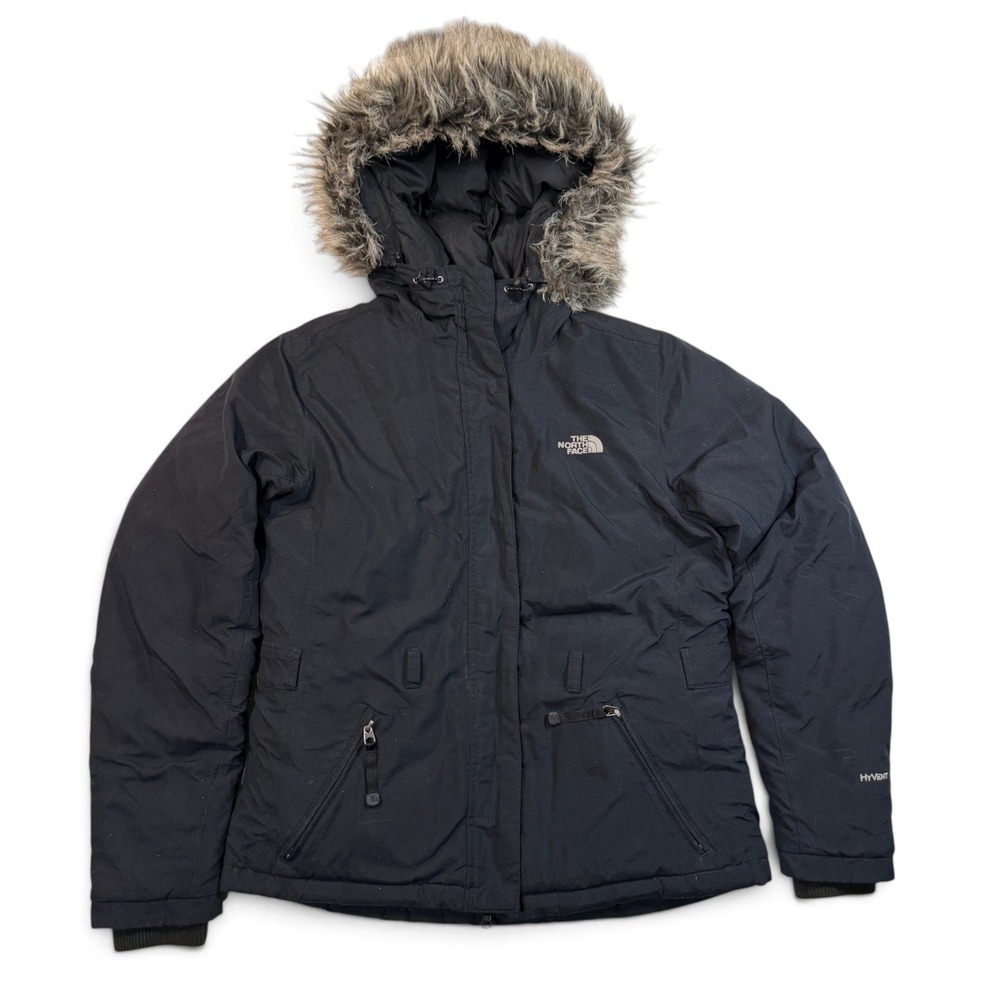 The North Face HyVent Faux Fur Trim Hooded Parka Jacket Black Womens Medium F09